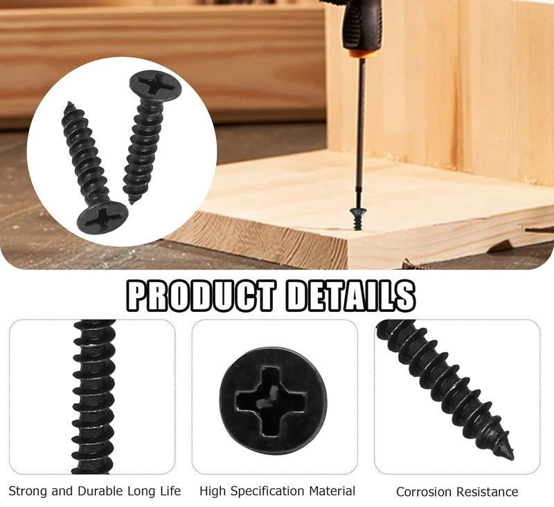 Jersvimc #6 x 1/2" Black Wood Screws - 120Pcs Oxide Coated Flat Head Screws, Carbon Steel 18-8 Black Screws Phillips Head Scrws for Wood Drywall Plastic Metal - Image 4